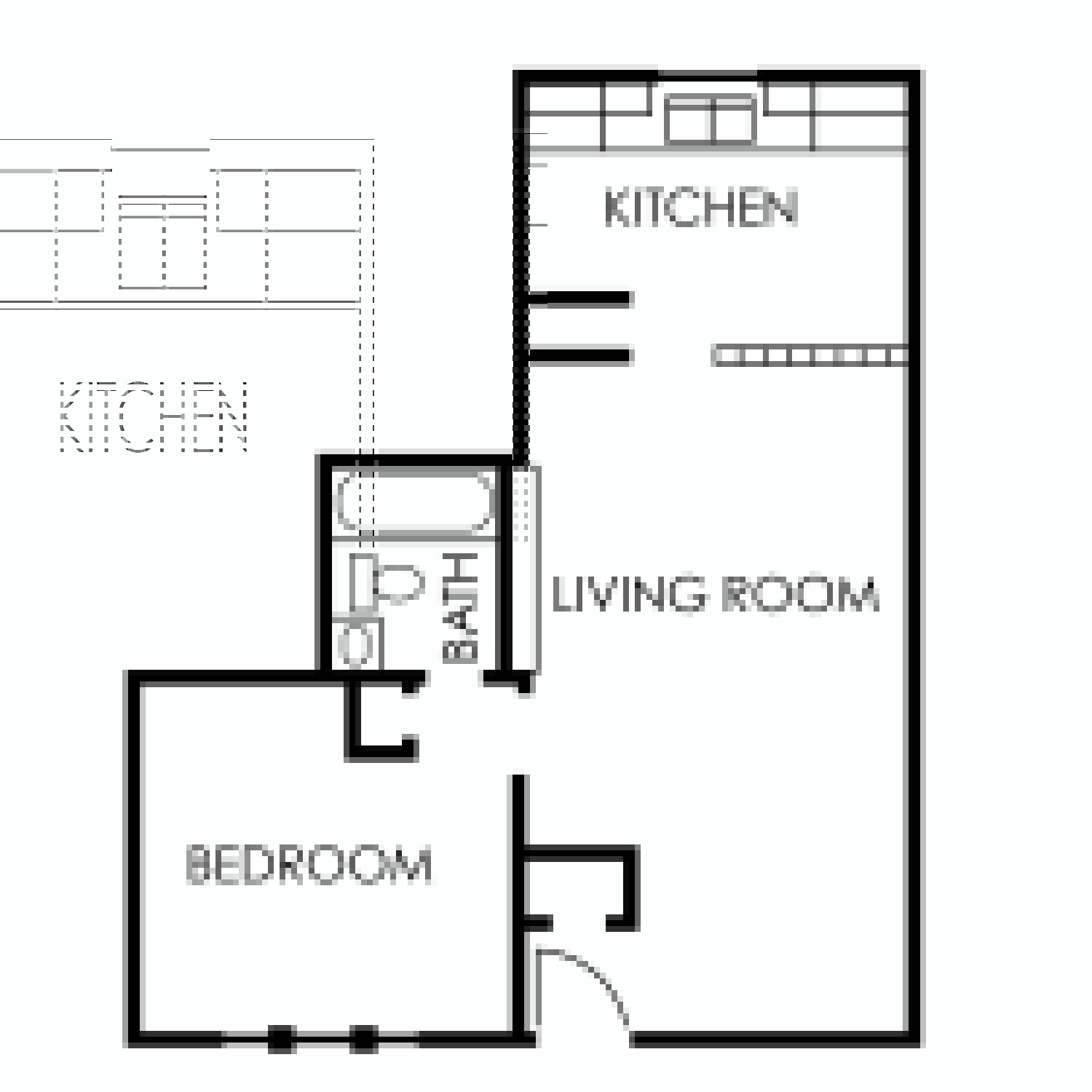 Floor plan for 1 bed, 1 bath, 550 sqft